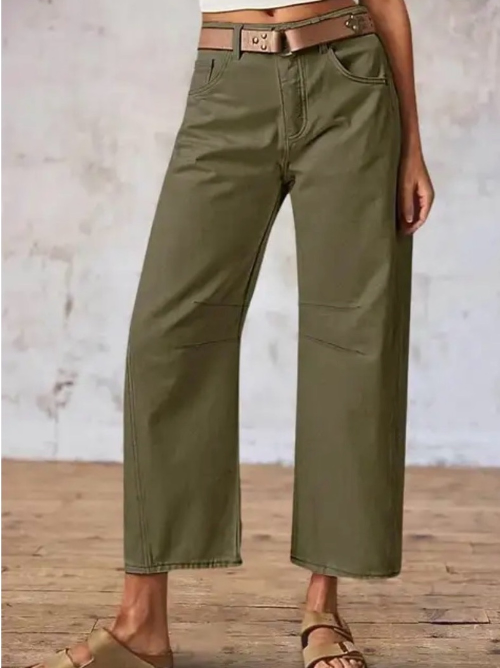 Flamingals Army Green Barrel Jean Small NWT